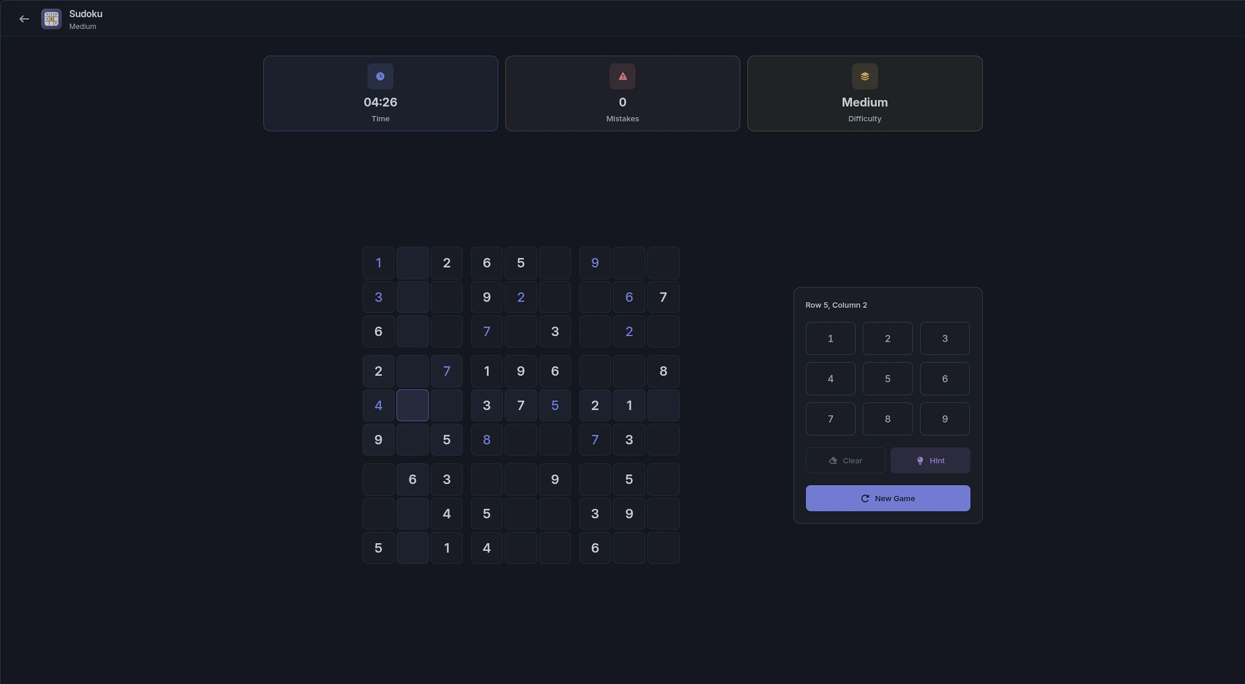 Medium puzzle in progress